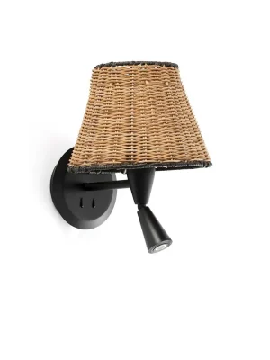 Akce SUMBA černá/ratan nástěnná lampa se čtecí lampičkou - FARO