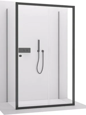Akční Cena CERANO - Třístěnný sprchový kout Varone POINT U L/P - 6 mm - černá matná, transparentní sklo - 120x90x195 cm - posuvný
