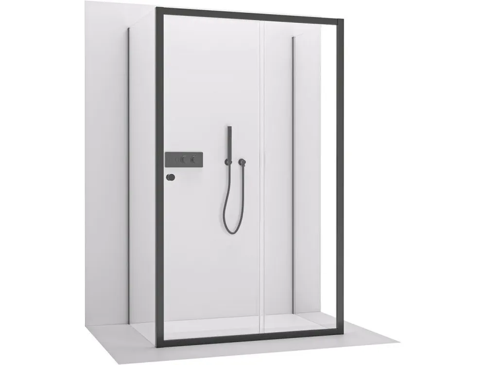 Akce CERANO - Třístěnný sprchový kout Varone POINT U L/P - 6 mm - černá matná, transparentní sklo - 90x70x195 cm - posuvný