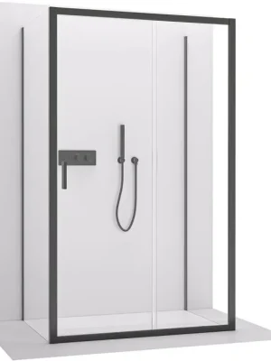 Značkový CERANO - Třístěnný sprchový kout Varone LINE U L/P - 6 mm - černá matná, transparentní sklo - 150x80x195 cm - posuvný