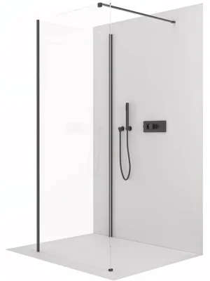 Zlevněný CERANO - Sprchová zástěna Walk-in Onyx Corner Cube L/P - 8 mm - hranatá vzpěra - černá matná, transparentní sklo - 70x50x200 cm