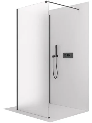 Zlevněný CERANO - Sprchová zástěna Walk-in Onyx Corner Cube L/P - 8 mm - hranatá vzpěra - černá matná, mléčné sklo - 100x30x200 cm