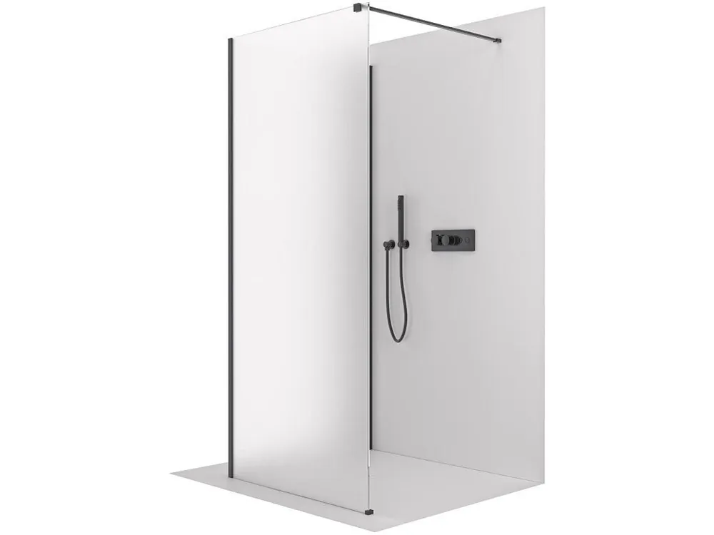 Zlevněný CERANO - Sprchová zástěna Walk-in Onyx Corner Cube L/P - 8 mm - hranatá vzpěra - černá matná, mléčné sklo - 100x30x200 cm