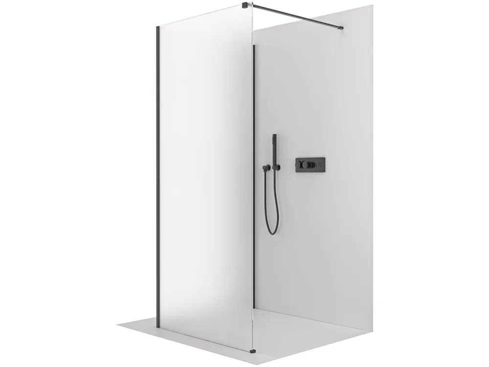 Akce CERANO - Sprchová zástěna Walk-in Onyx Corner Cube L/P - 8 mm - hranatá vzpěra - černá matná, mléčné sklo - 40x30x200 cm