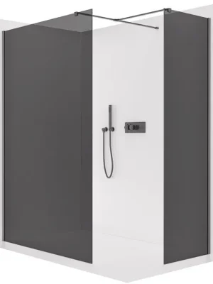 Značkový CERANO - Sprchová zástěna Walk-in Onyx T L/P - 8 mm - hranatá vzpěra - černá matná, grafitové sklo - 120x40x200 cm