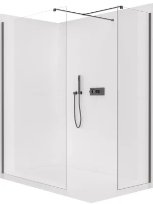 Zlevněný CERANO - Sprchová zástěna Walk-in Onyx T L/P - 8 mm - hranatá vzpěra - černá matná, transparentní sklo - 40x30x200 cm