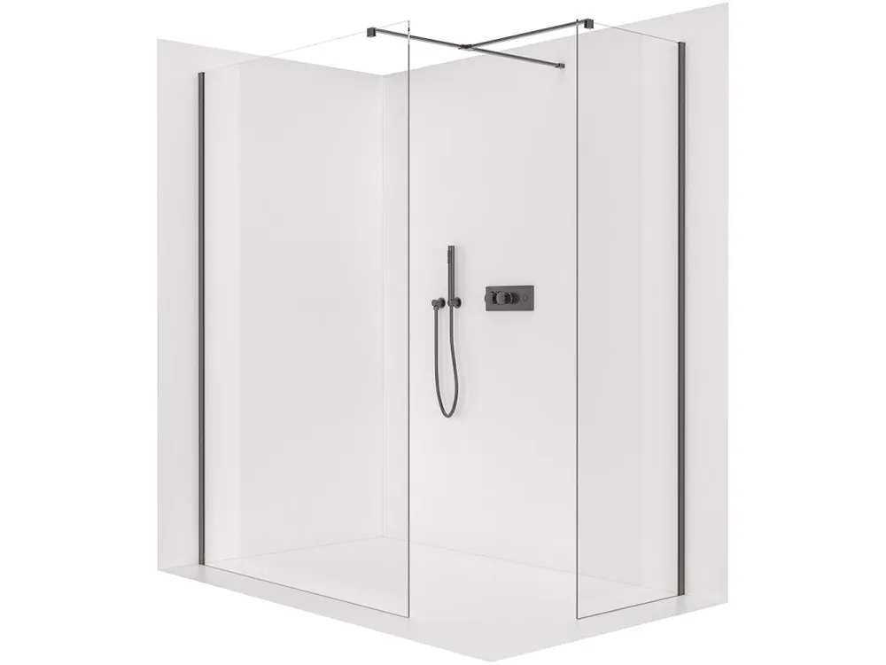Zlevněný CERANO - Sprchová zástěna Walk-in Onyx T L/P - 8 mm - hranatá vzpěra - černá matná, transparentní sklo - 40x30x200 cm