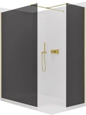 Značkový CERANO - Sprchová zástěna Walk-in Onyx T L/P - 8 mm - hranatá vzpěra - zlatá, grafitové sklo - 70x40x200 cm