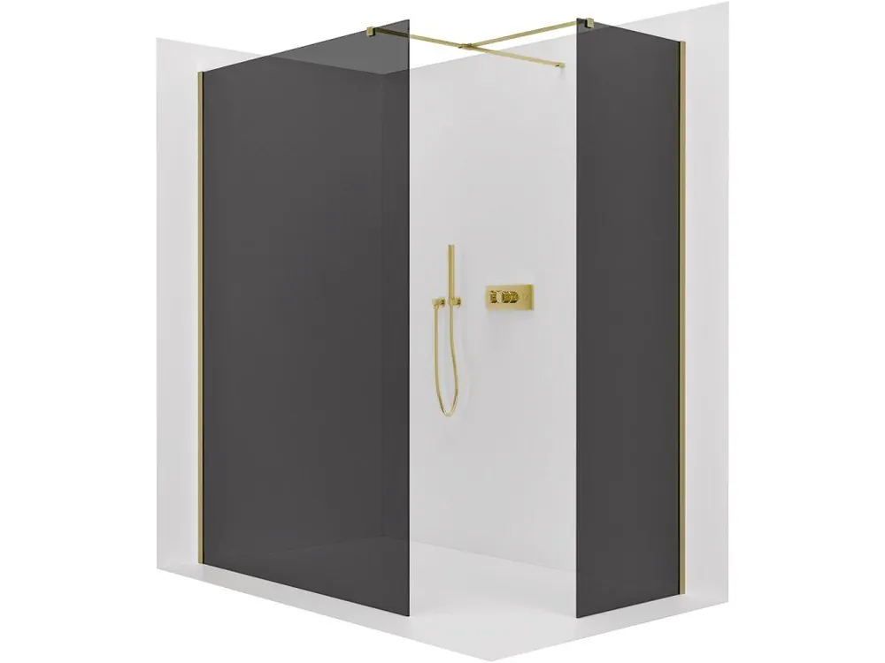 Značkový CERANO - Sprchová zástěna Walk-in Onyx T L/P - 8 mm - hranatá vzpěra - zlatá, grafitové sklo - 70x40x200 cm
