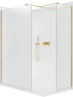 Akční Cena CERANO - Sprchová zástěna Walk-in Onyx T L/P - 8 mm - hranatá vzpěra - zlatá, mléčné sklo - 160x30x200 cm