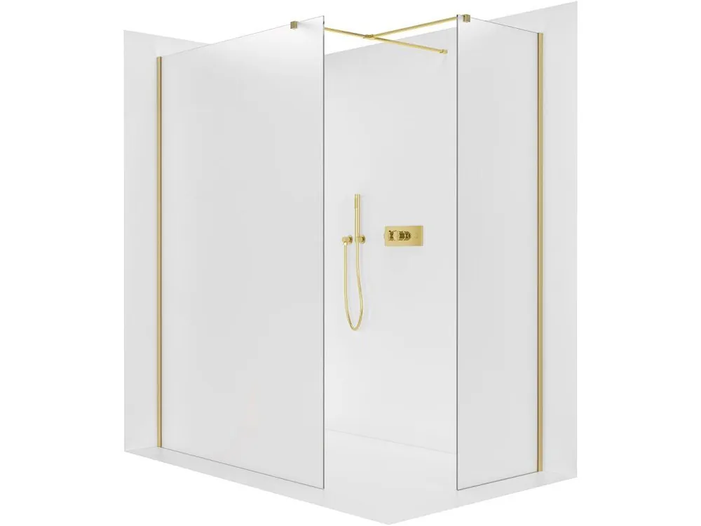 Akční Cena CERANO - Sprchová zástěna Walk-in Onyx T L/P - 8 mm - hranatá vzpěra - zlatá, mléčné sklo - 160x30x200 cm