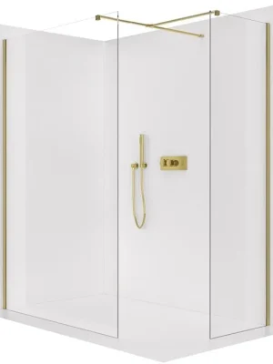 Značkový CERANO - Sprchová zástěna Walk-in Onyx T L/P - 8 mm - hranatá vzpěra - zlatá, transparentní sklo - 60x30x200 cm