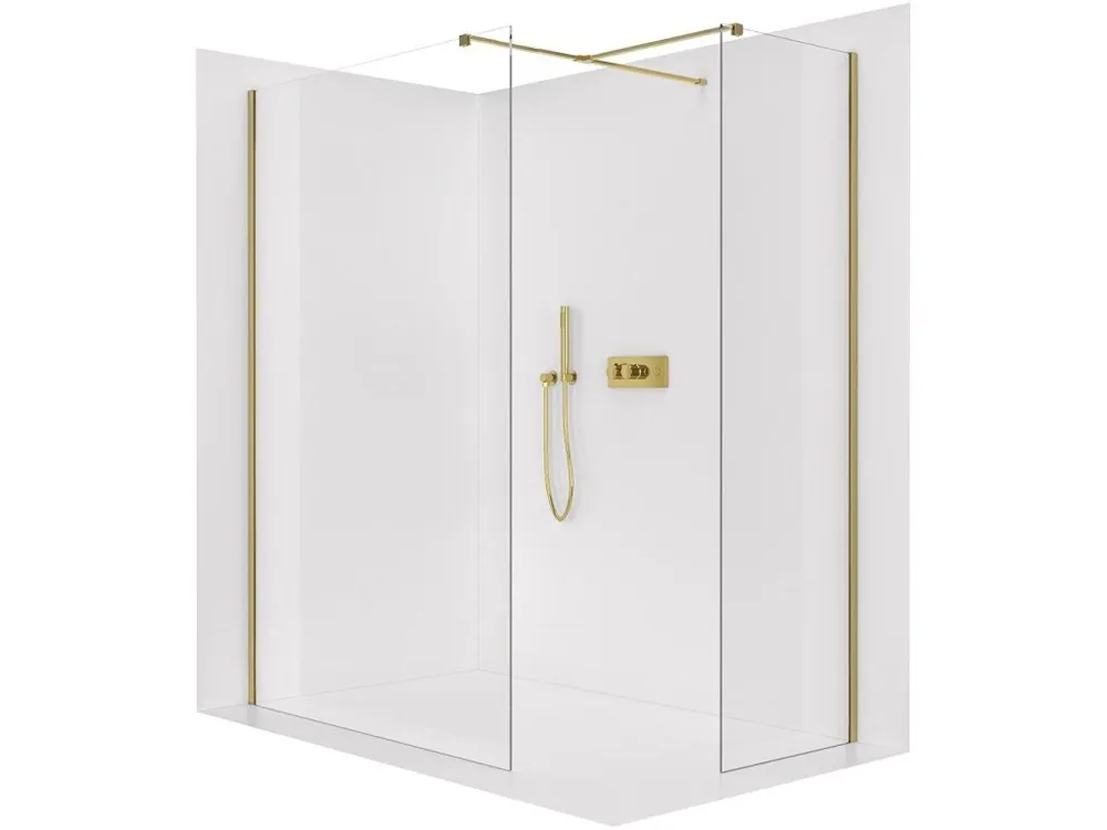 Značkový CERANO - Sprchová zástěna Walk-in Onyx T L/P - 8 mm - hranatá vzpěra - zlatá, transparentní sklo - 60x30x200 cm