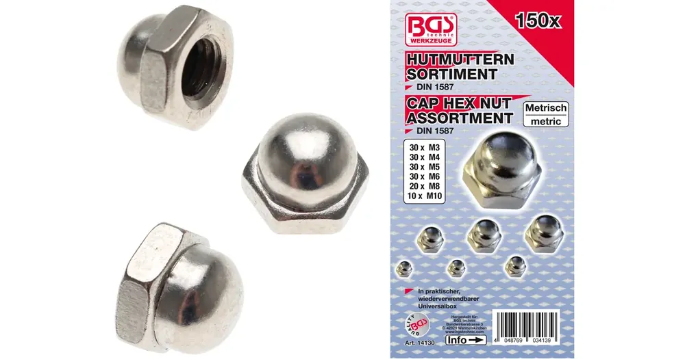 Finální Výprodej BGS Matice kloboučkové M3-M10, sada 150 dílů