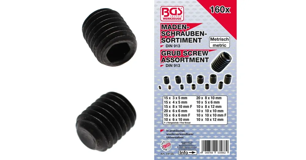 Akční Cena BGS Šrouby vnitřní "červ" M3-M10, sada 160 dílů