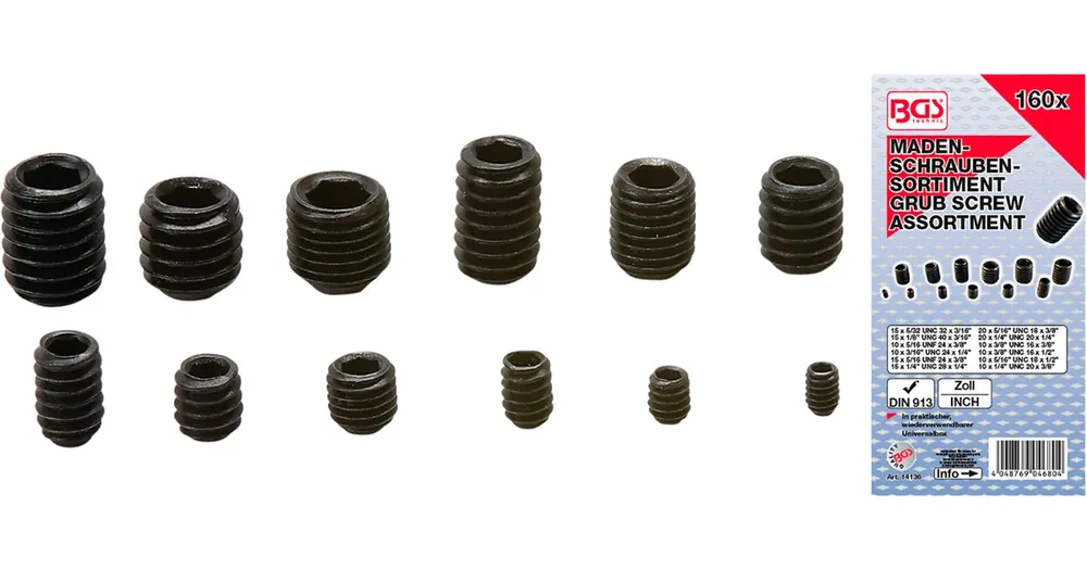 BGS Souprava šroubů vnitřní „červ“, palcové velikosti, 160dílná Cenový Hit