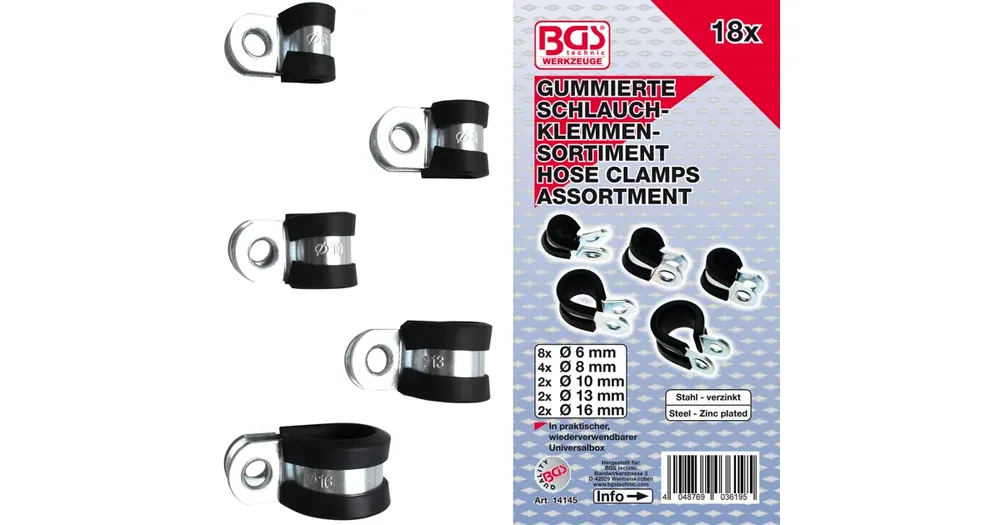 BGS Příchytky hadicové pr. 6-16 mm, sada 18 dílů Oblíbený