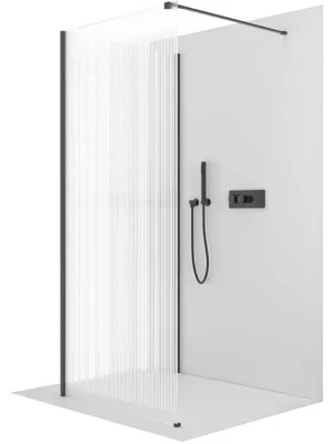 Akce CERANO - Sprchová zástěna Walk-in Onyx Corner Cube L/P - 8 mm - hranatá vzpěra - černá matná, rýhované sklo - 150x70x200 cm