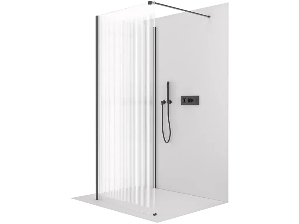 Akce CERANO - Sprchová zástěna Walk-in Onyx Corner Cube L/P - 8 mm - hranatá vzpěra - černá matná, rýhované sklo - 150x70x200 cm