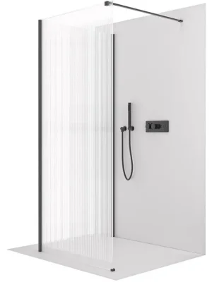 Značkový CERANO - Sprchová zástěna Walk-in Onyx Corner Cube L/P - 8 mm - hranatá vzpěra - černá matná, rýhované sklo - 70x50x200 cm