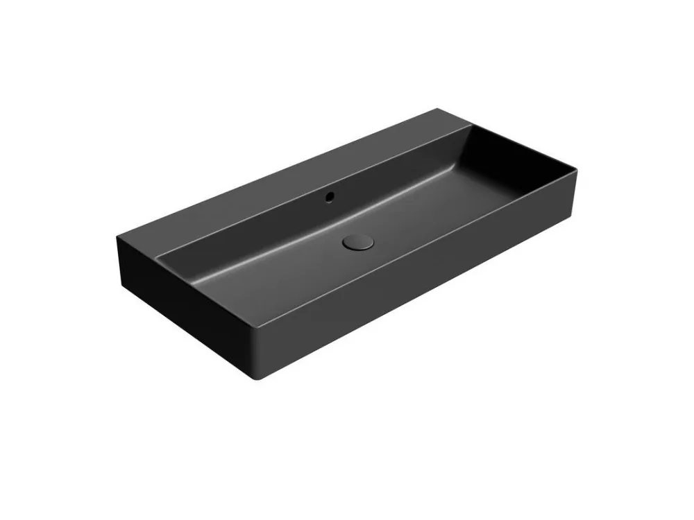 Značkový Sapho KUBE X keramické umyvadlo 100x47cm, bez otvoru, černá mat 9423026