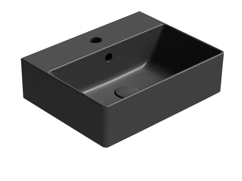 Značkový Sapho KUBE X keramické umyvadlo 45x35cm, broušená spodní hrana, černá mat 94859126