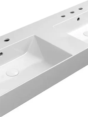 Značkový GSI KUBE X keramické dvojumyvadlo 120x47cm, broušená spodní hrana, 3 otvory, bílá ExtraGlaze 94259311