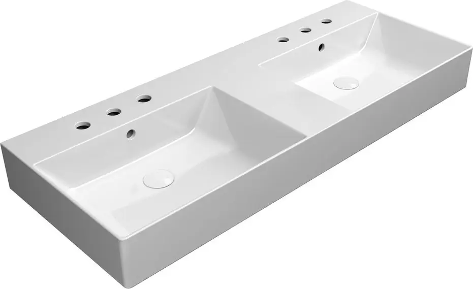 Značkový GSI KUBE X keramické dvojumyvadlo 120x47cm, broušená spodní hrana, 3 otvory, bílá ExtraGlaze 94259311