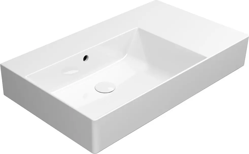 Akční Cena GSI KUBE X keramické umyvadlo 80x47cm, s odkládací plochou vpravo, broušená spodní hrana, bez otvoru, bílá ExtraGlaze 94569011