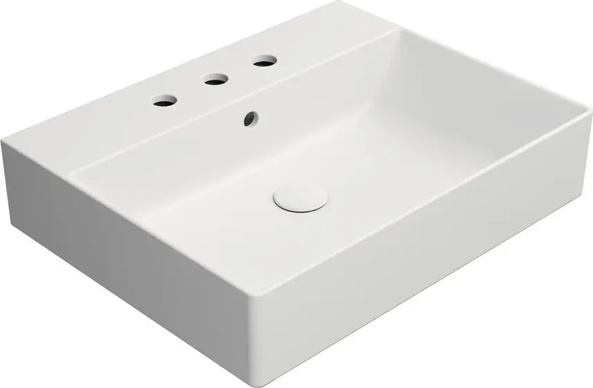Zlevněný GSI KUBE X keramické umyvadlo 60x47cm, broušená spodní hrana, 3 otvory, bílá mat 94319309