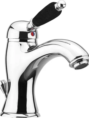 Značkový Sapho KIRKÉ BLACK stojánková umyvadlová baterie s výpustí, černá páčka, chrom KI02NC