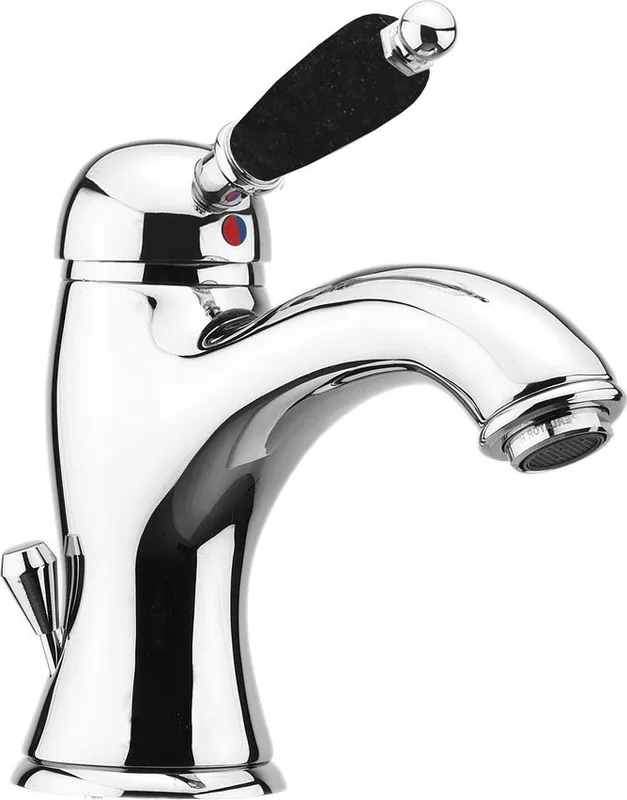 Značkový Sapho KIRKÉ BLACK stojánková umyvadlová baterie s výpustí, černá páčka, chrom KI02NC