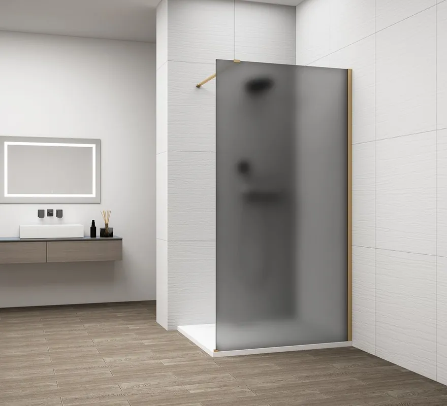 Akční Cena Polysan ESCA GOLD MATT jednodílná sprchová zástěna k instalaci ke stěně, kouřové matné sklo, 900 mm ES1490-04