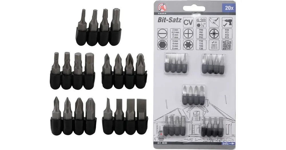 Značkový BGS Bity 1/4" 20 dílů, SB balení, zatíž. do 5 kg