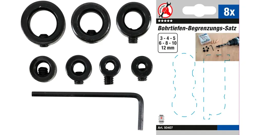 Akční Cena BGS Sada pro omezení hloubky vrtání, 8dílná