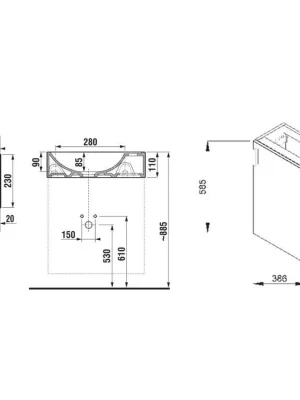 PETIT šedá skříň s umyv.40x23, otvor vpravo pro baterii 4.5351.1.175.301.1 Akční Cena