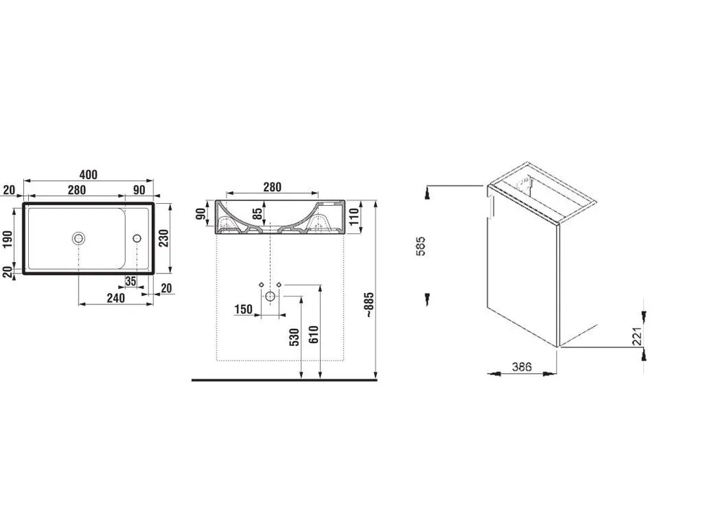 PETIT šedá skříň s umyv.40x23, otvor vpravo pro baterii 4.5351.1.175.301.1 Akční Cena