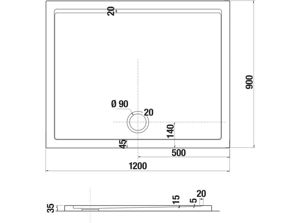 PADANA vanička odbélníková 1200x900x35 litý mramor  H2119390000001 Expresní Doručení