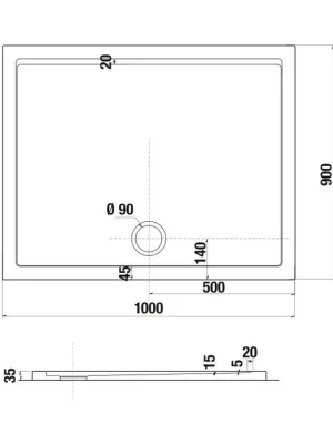 PADANA vanička odbélníková 1000x900x35 litý mramor  H2119380000001 Koupit Online