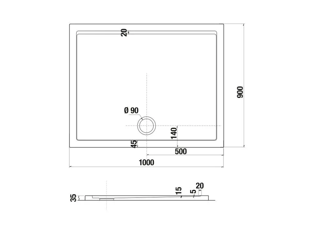 PADANA vanička odbélníková 1000x900x35 litý mramor  H2119380000001 Koupit Online