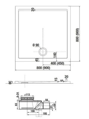 Horká Nabídka PADANA vanička čtvercová 900x900x30 litý mramor  2.1193.2.000.000.1