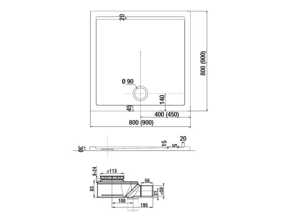 Horká Nabídka PADANA vanička čtvercová 900x900x30 litý mramor  2.1193.2.000.000.1