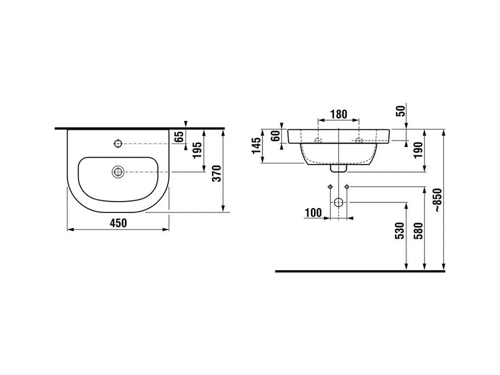 Akční Cena Deep bílé umývátko 45 x 37 cm s otvorem pro baterii H8156140001041