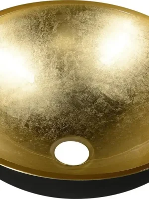 Zlevněný Sapho MURANO BLACK-GOLD skleněné umyvadlo na desku, průměr 40cm, černá/zlatá AL5318-77