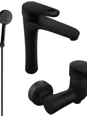 Rychlé Dodání MEXEN/S - Kama DF75 Set umyvadlové a sprchové baterie s příslušenstvím, černá 72514DF75-70