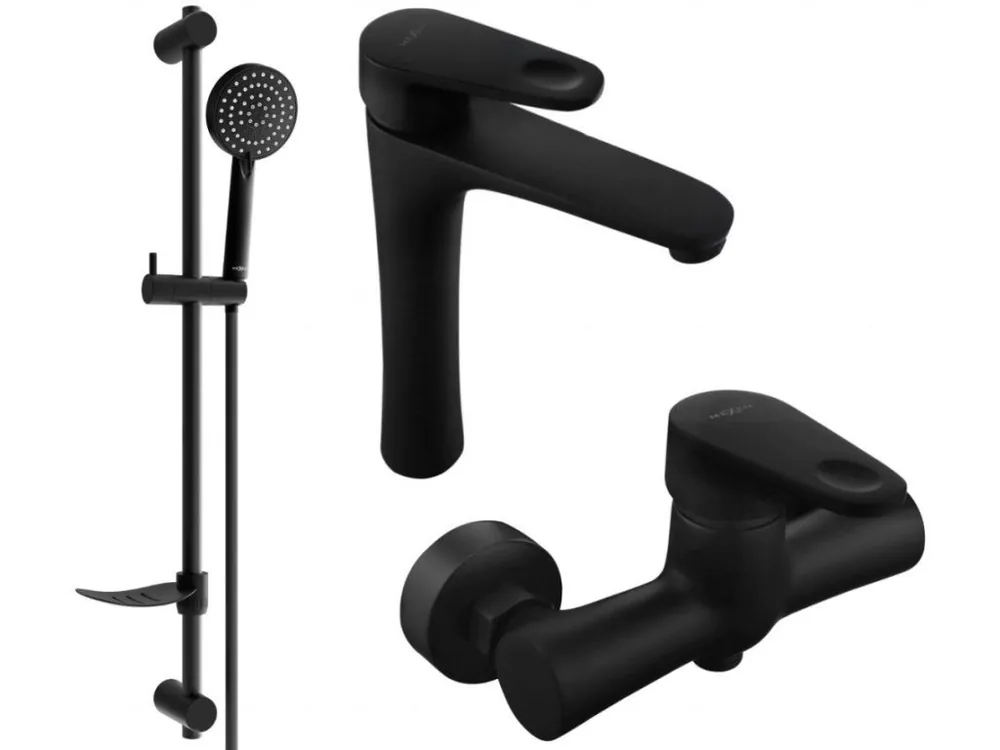 Rychlé Dodání MEXEN/S - Kama DF75 Set umyvadlové a sprchové baterie s příslušenstvím, černá 72514DF75-70