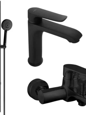 MEXEN/S - Pecos DS75 Set umyvadlové a vanové baterie s příslušenstvím, černá 72703DS75-70 Pouze Dnes