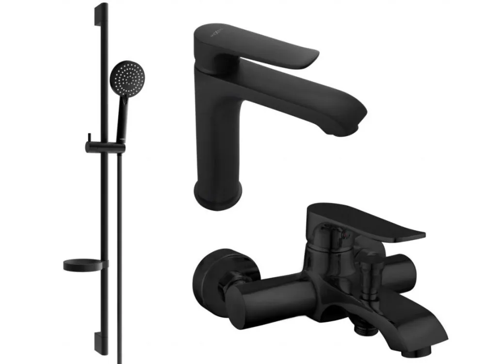 MEXEN/S - Pecos DS75 Set umyvadlové a vanové baterie s příslušenstvím, černá 72703DS75-70 Pouze Dnes