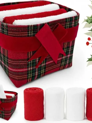 Akce Sada ručníků na ruce MAGIC HOLIDAY v dárkovém balení - 4 kusy - červená/bílá