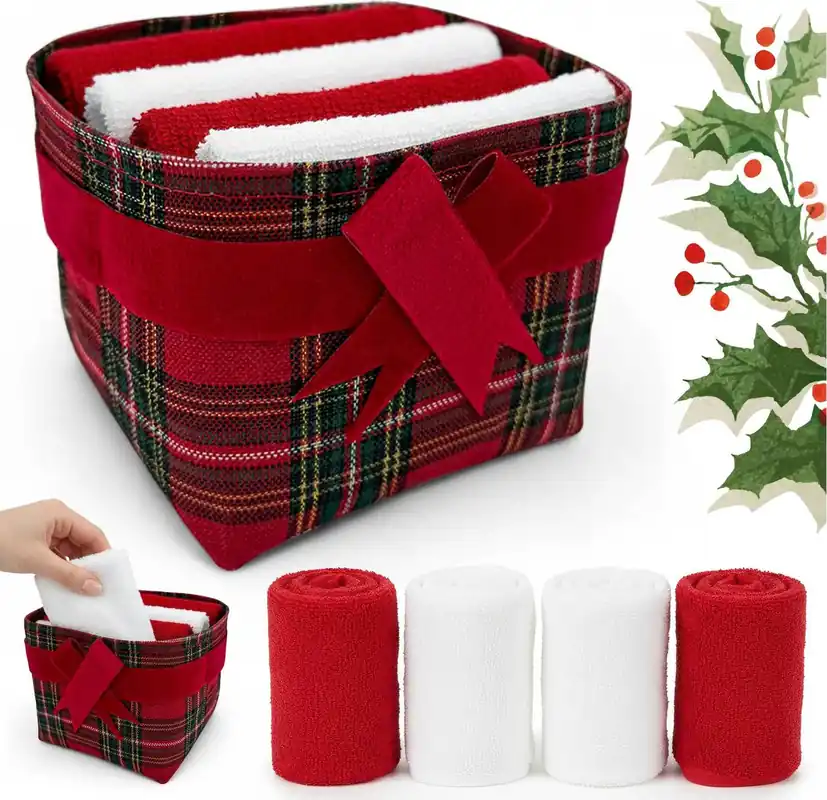 Akce Sada ručníků na ruce MAGIC HOLIDAY v dárkovém balení - 4 kusy - červená/bílá